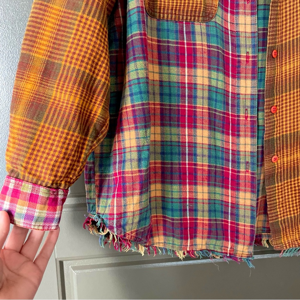 Vintage Patchwork Plaid Button Down Flannel - image 8